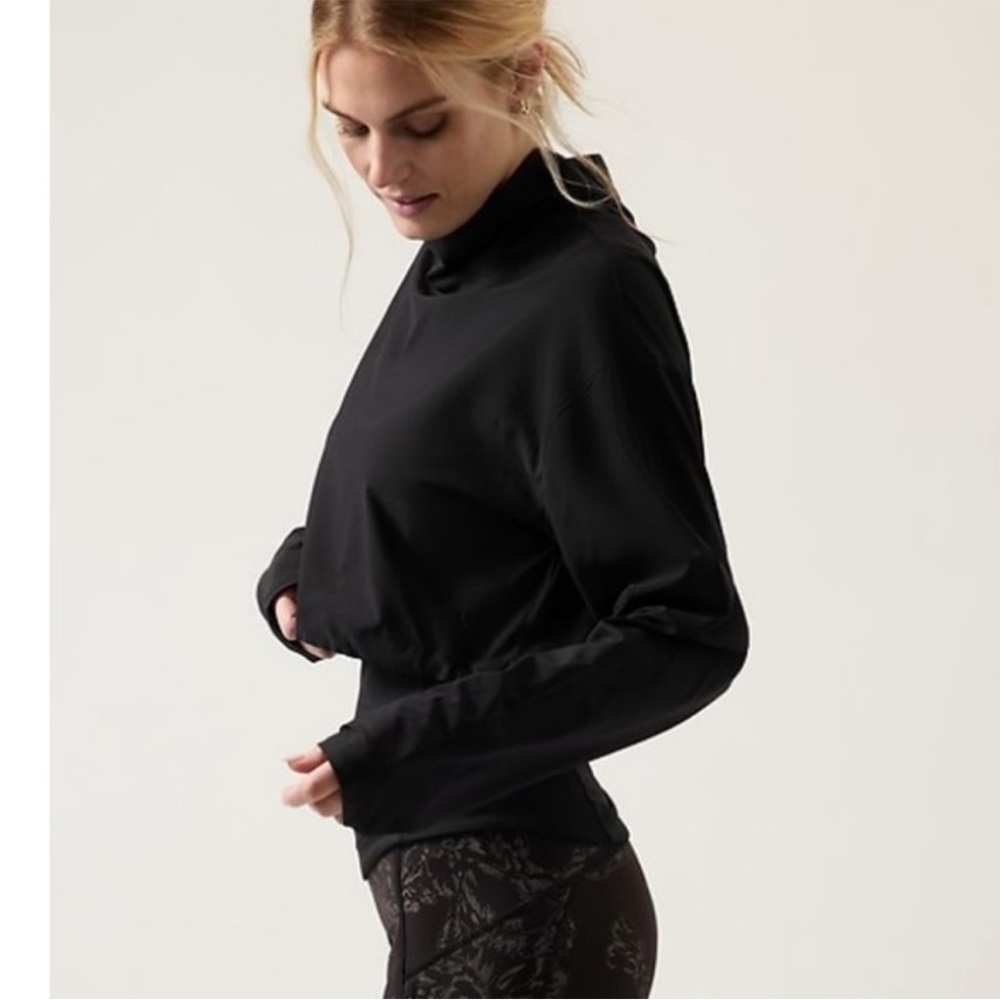 Athleta Whistler Hybrid Top Sz L Mock Neck Layered Long Sleeve Performance Black - Picture 2 of 11